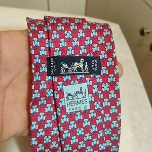 Hermes Paris Red/Blue Lucky Clover Silk Tie 5005 EA